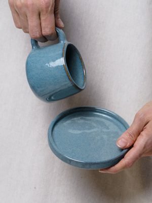 Caneca Aurora 250ml com pires – azul
