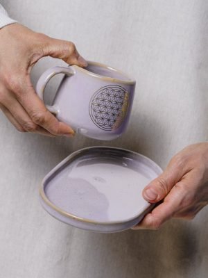 Caneca Aurora 250ml com pires – flor da vida