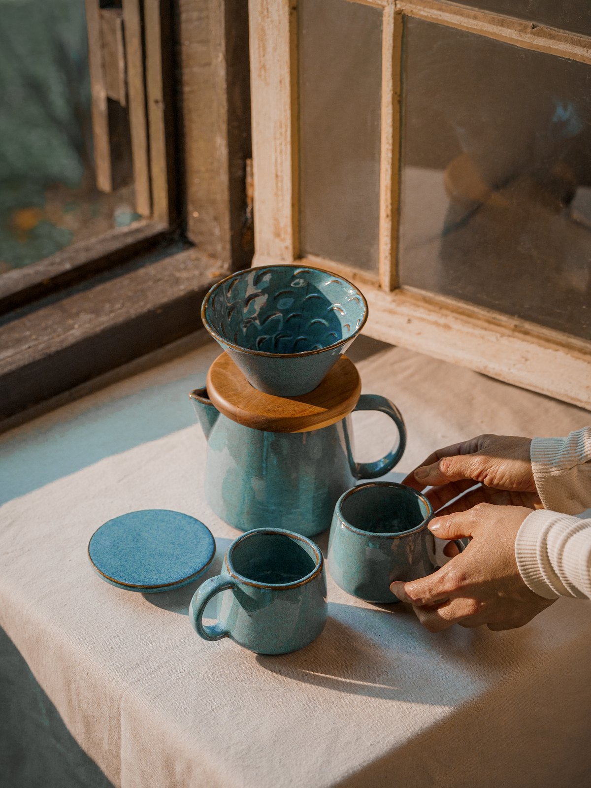 Conjunto café madeira completo – azul