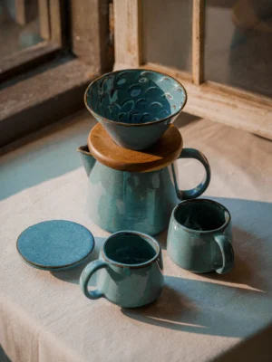Conjunto café madeira completo – azul